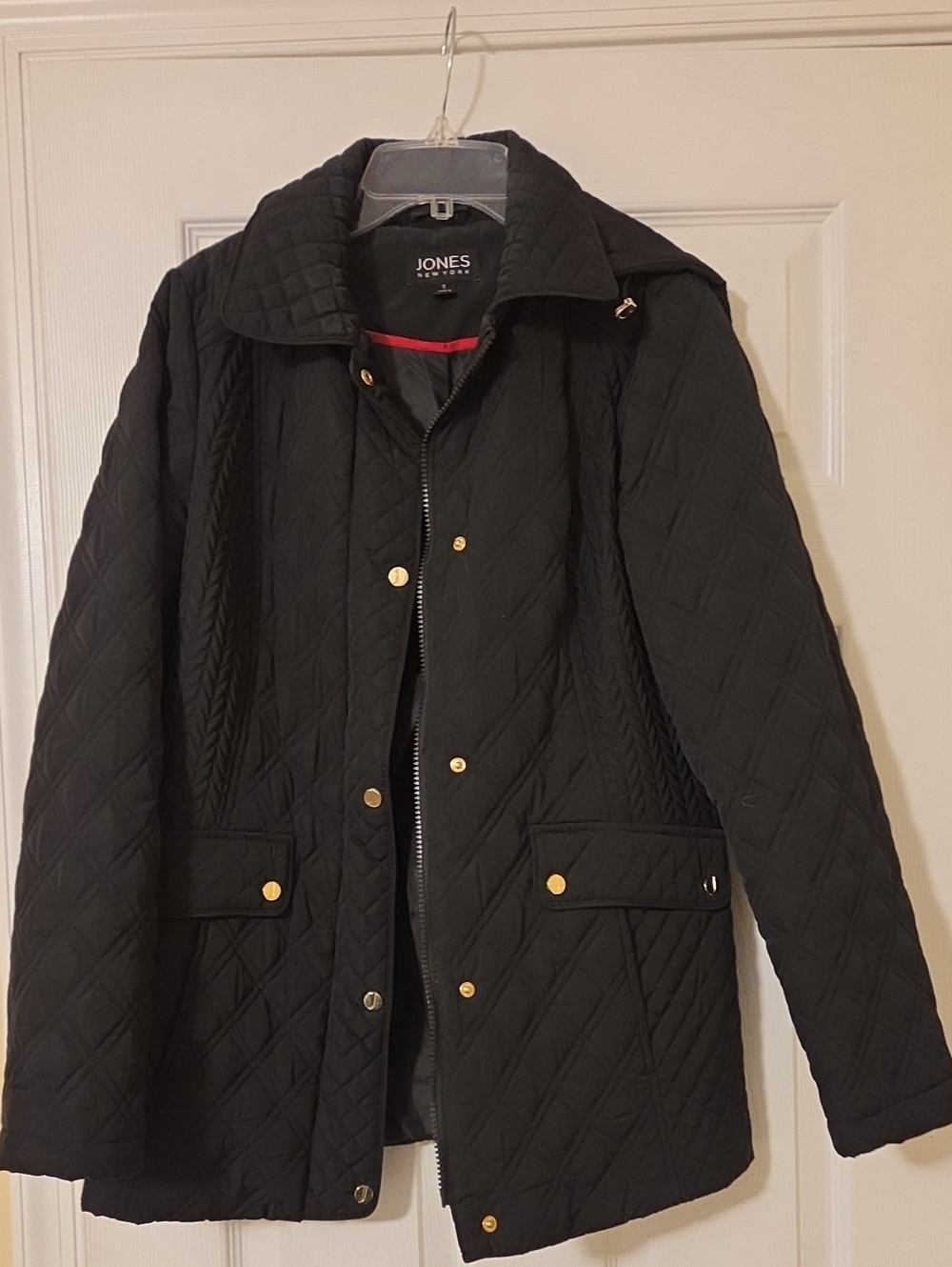 Jones New York Black Quilted Jacket with Gold-Tone Hardware